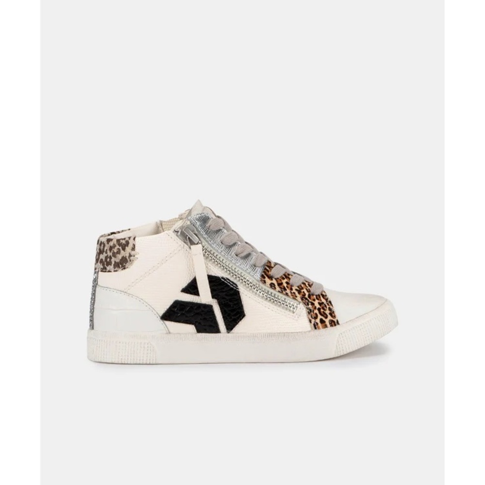 Dolce Vita Cream High-Top Sneakers with Leopard and Black Accent